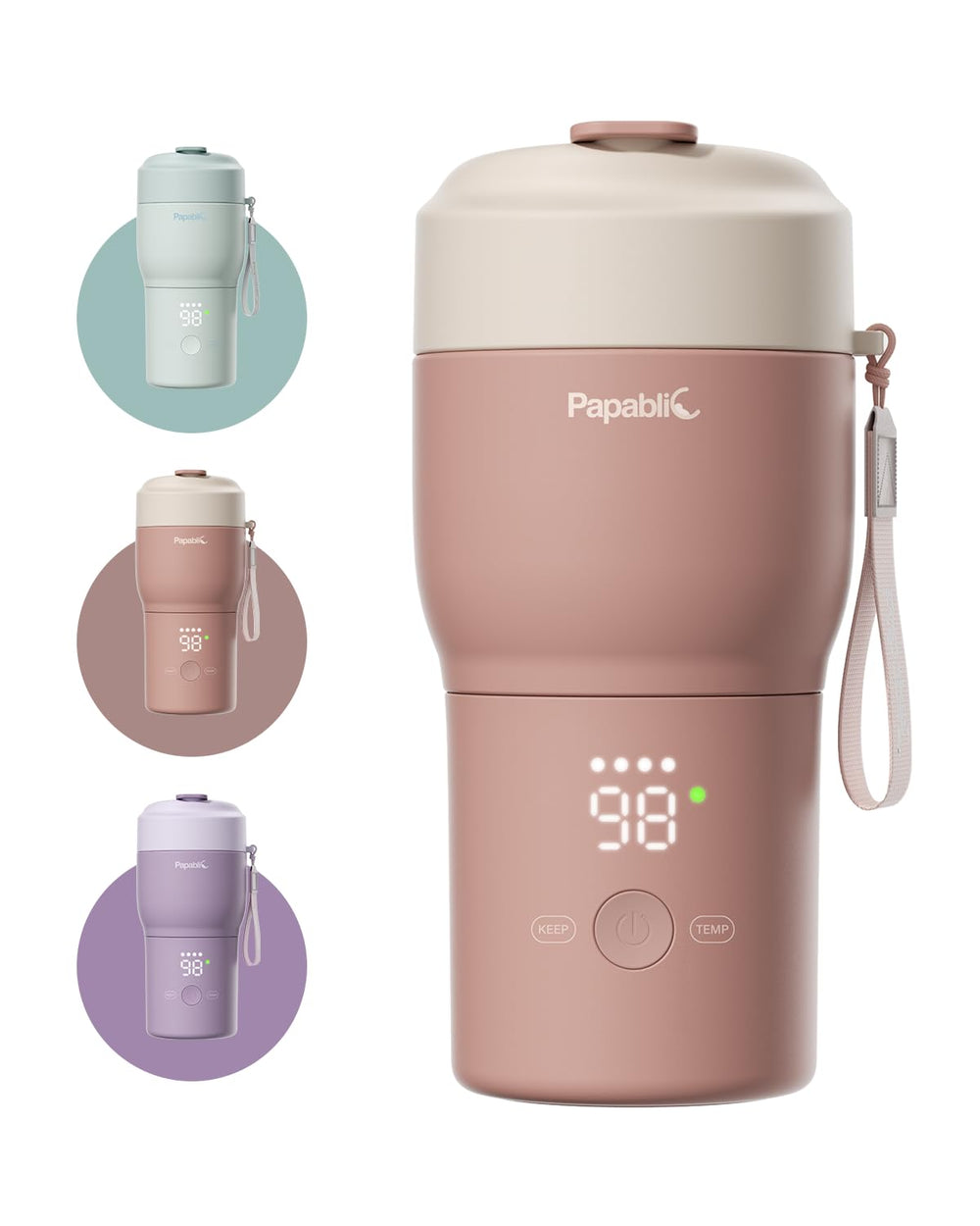 Papablic Pro Almond Rose travel setup shows quick bottle warming on the go.