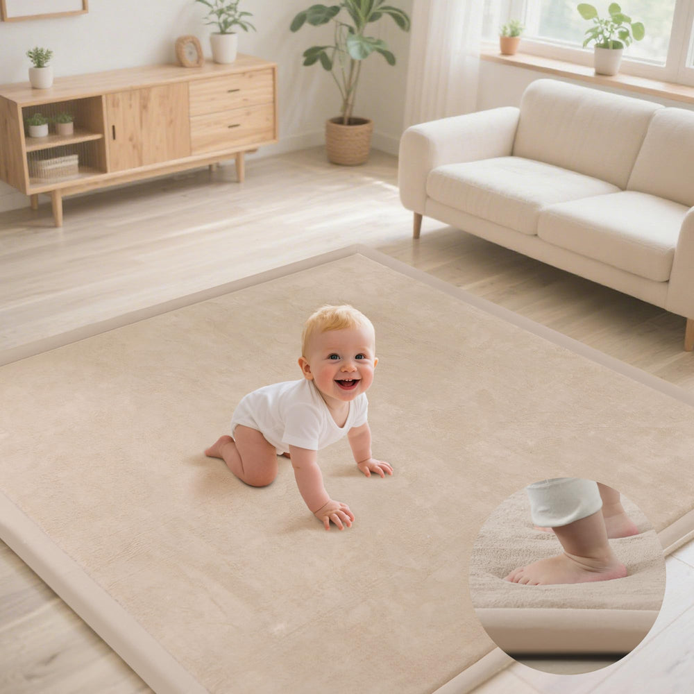 PapaMama baby play mat full view shows extra-large surface for safe crawling