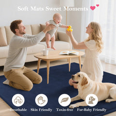 PapaMama baby play mat with non-slip backing remains stable on hardwood floors.
