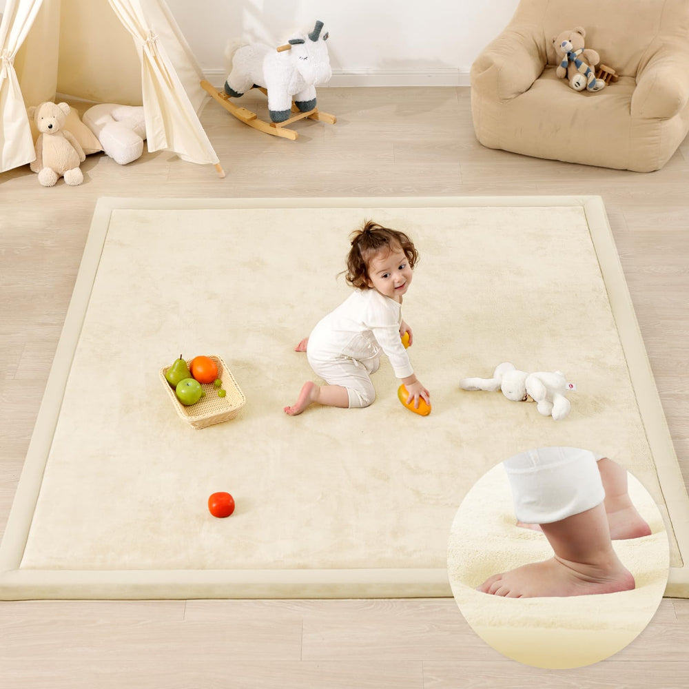 PaPaMat 1.3-inch-thick ivory play mat cushions baby's crawls