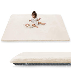 PaPaMat 1.5-inch thick play mat beige offers plush cushioning for tummy time and crawling