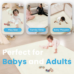 PaPaMat non-slip bottom ivory mat demonstrates secure placement beside crib.