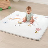 PaPaMat unicorn-print plush velvet surface enables cozy tummy time on the floor.