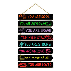 Paquesta game wall decor eight MDF panels with inspiring quotes to boost self-confidence in a boys room.