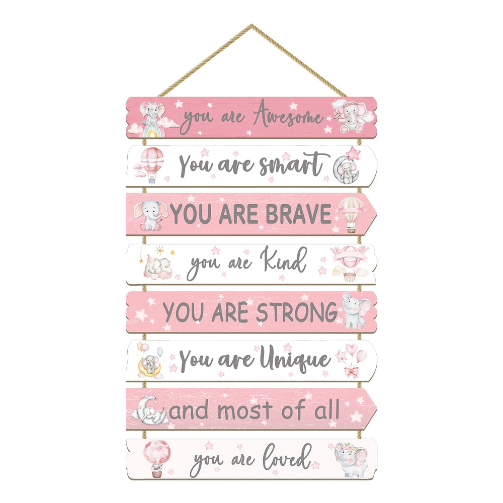 Paquesta pink eight-piece layout: playful elephant art brightens kids' room.