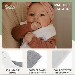 Parker Baby Co. bandana bibs feature absorbent cotton front with soft polyester backing.