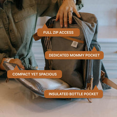 Parker Baby Co diaper backpack durable water-resistant canvas with vegan leather accents.
