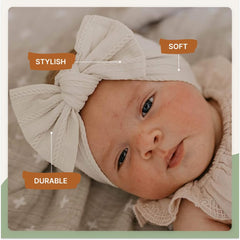 Parker Baby Co. stretchy headband fits newborn to toddler with comfortable, secure wear.