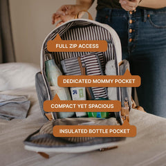 Parker Baby Co diaper backpack cream interior with 10+ pockets for organized essentials