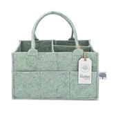 Parker Baby Diaper Caddy sage green front view keeps diapers and wipes within arm's reach