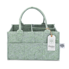Parker Baby Diaper Caddy sage green front view keeps diapers and wipes within arm's reach