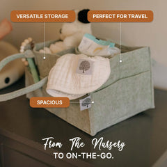 Parker Baby Diaper Caddy sage green open compartment showcases versatile storage options for essentials