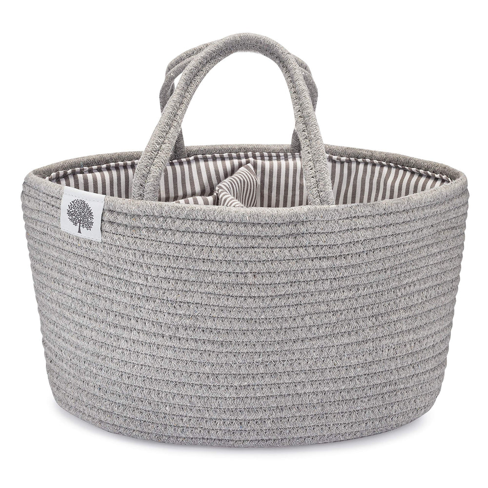 Parker Baby Rope Diaper Caddy gray closeup weave demonstrates durable diaper storage