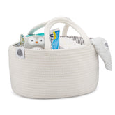 Parker Baby Rope Diaper Caddy close-up with a handle, portable diaper and wipe storage.