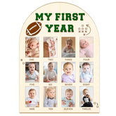 Partico My First Year Photo Board frame front—warm wood keeps baby milestones memories.