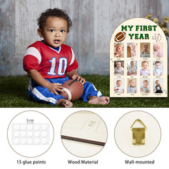 Partico My First Year Photo Board wood-texture detail highlights natural edge charm for nursery decor.