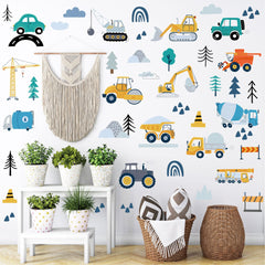 Partygarden Construction Crane decals provide vivid accents for a playful learning space