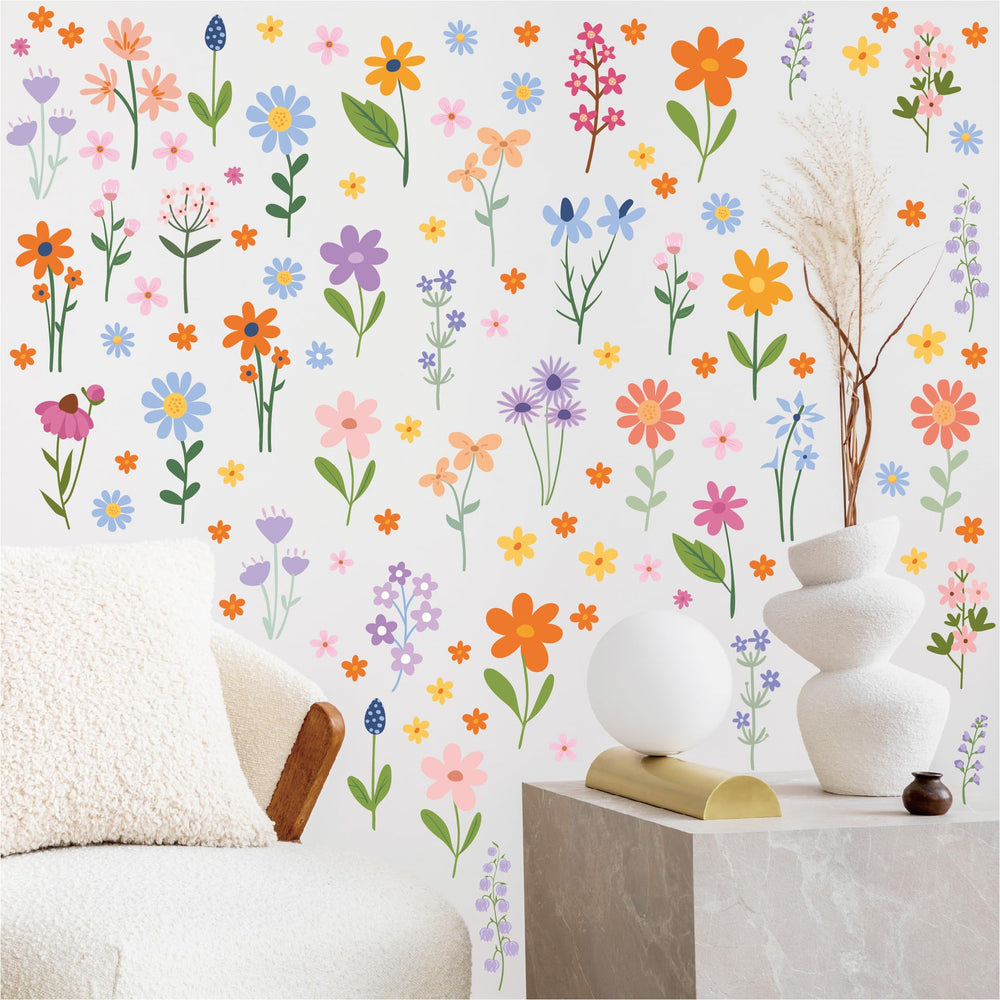 PartyGarden flower wall decals sheets showcase vibrant spring colors for room refresh.
