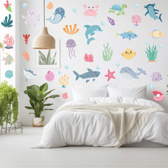 PartyGarden ocean animals wall decals jellyfish vibrant colors spark imagination in playroom.