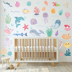 PartyGarden ocean animals wall decals sharks durable vinyl for lasting nursery decor and easy removal.
