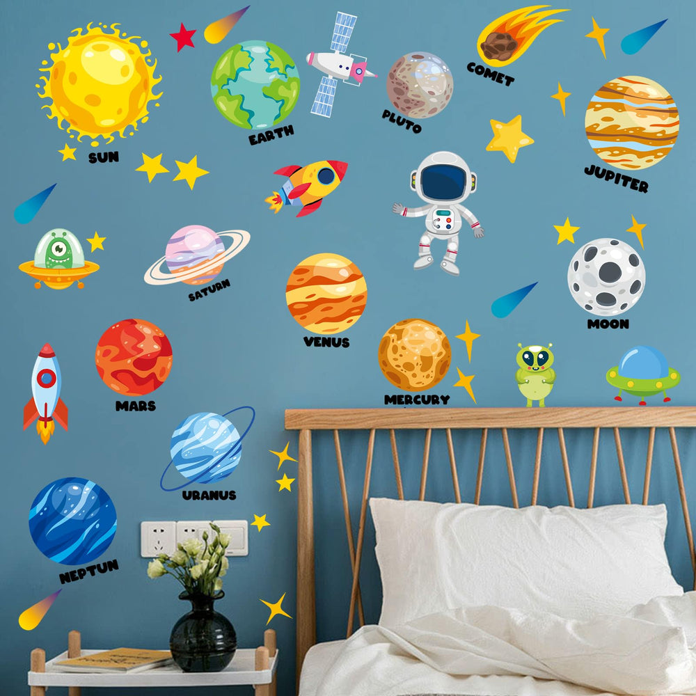PartyGarden outer space decals pack creates vivid space scenery for kids' rooms