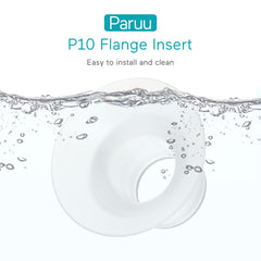 Paruu P10 wearable pump with flange insert in use for hands-free pumping.