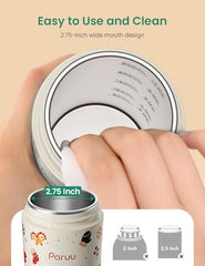 Paruu warmer in car cup holder for in-transit heated milk.