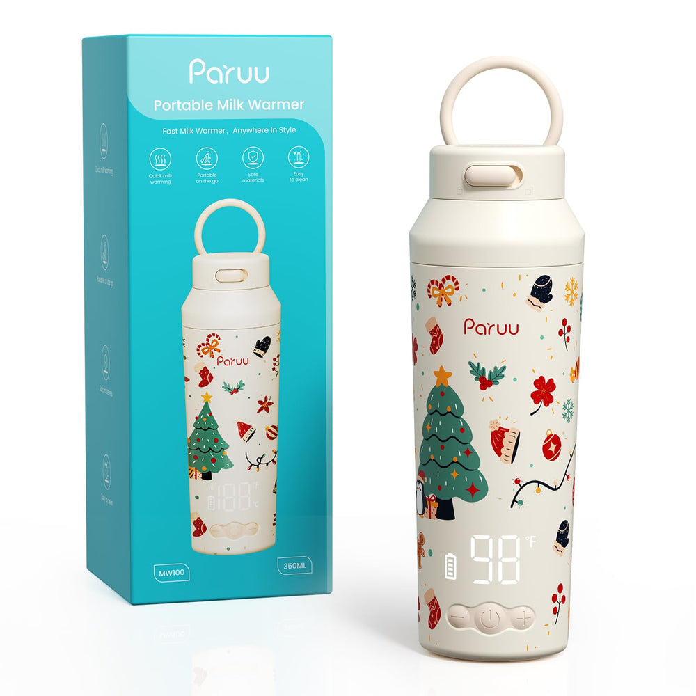 Paruu portable bottle warmer beige held for travel-friendly feeding.