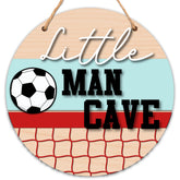 Patcate Little Man Cave Sign 10x10 wooden round adds playful charm to boys' room