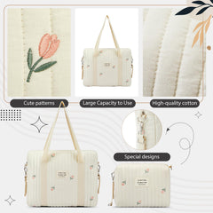 Paterr diaper bag tote interior organized with pockets for baby items.