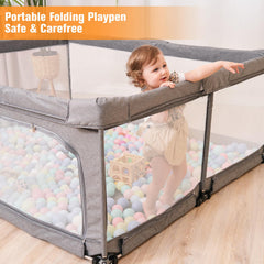 Patywaga playpen safety features include durable fabric and see-through mesh for supervision.