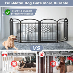 Paulmele dog gate with door walk-through enables easy passage while keeping pets contained.