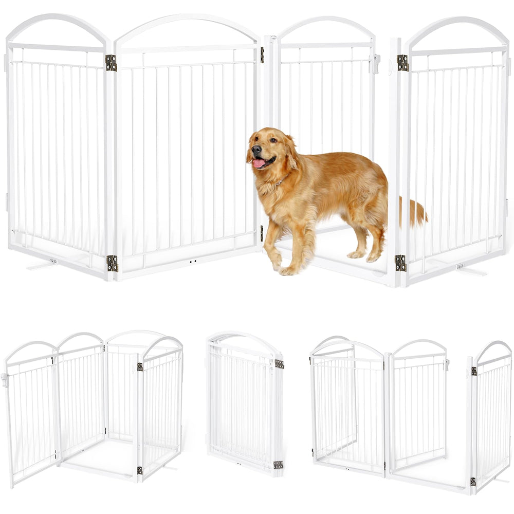 Paulmele full metal dog gate with door closed offers a sturdy barrier for wide doorways.