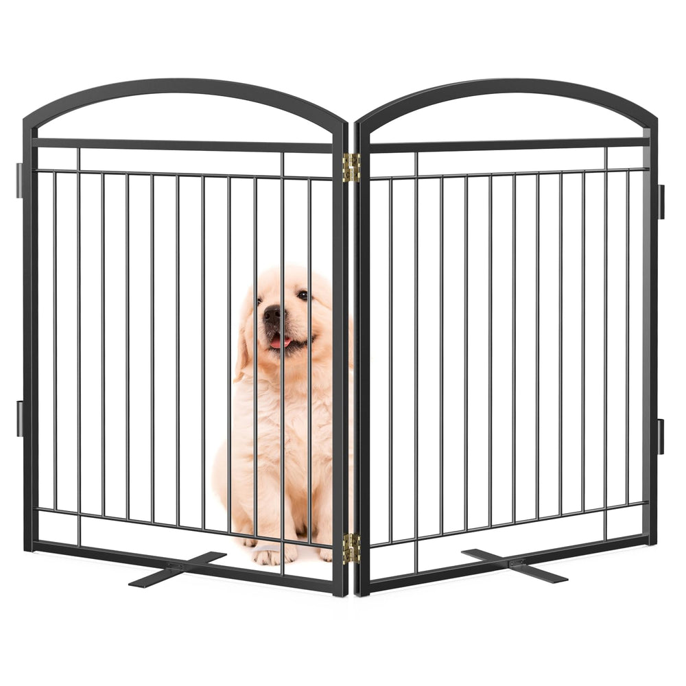 Paulmele full metal dog gate with door closed shows secure indoor access