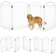 Paulmele full metal dog gate with door closed offers a sturdy barrier for wide doorways.