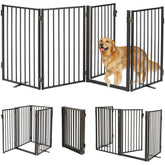 Paulmele metal freestanding dog gate 80inch-wide showcases sturdy all-metal construction for doorways.