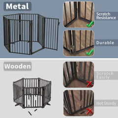 Paulmele gate in hallway setup shows versatile 360-degree hinges for room layouts.