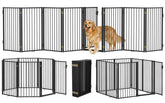 Paulmele metal freestanding dog gate wide view demonstrates expansive doorway coverage for pets.
