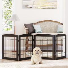 PAWLAND foldable 4-panel espresso dog gate for versatile hallway barrier