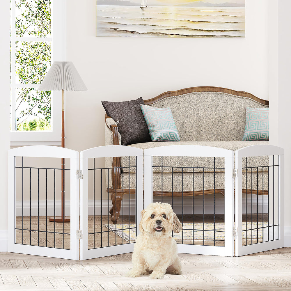PAWLAND dog gate folds into a compact panel for easy hallway storage and quick setup.