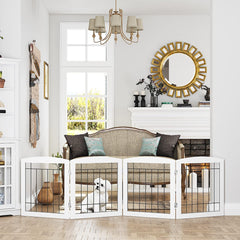 PAWLAND dog gate opens wide to block doorways and stair landings without drilling.