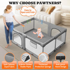 Pawtners baby playpen sturdy frame with four handles for stability
