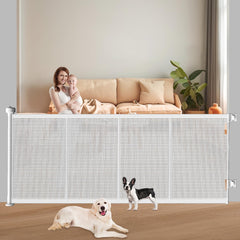 Pawtners retractable gate closed view shows compact installation for space-saving homes.