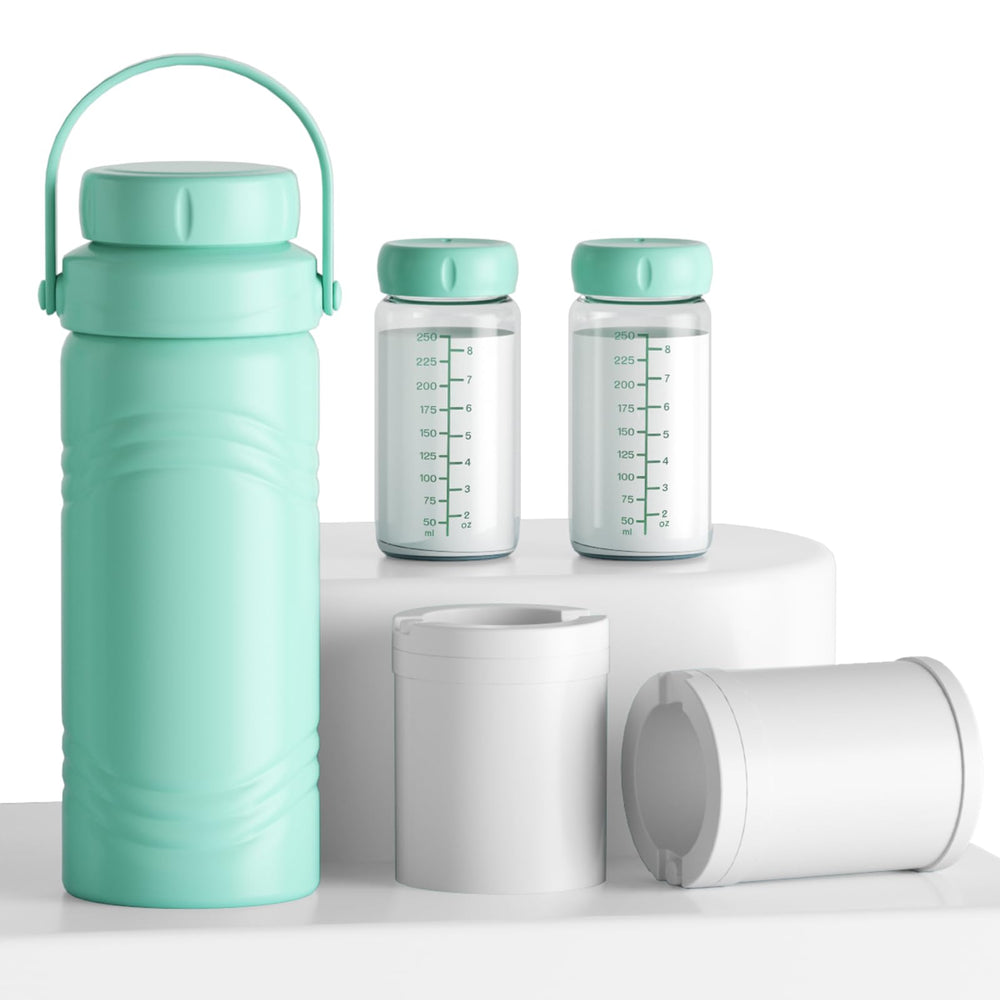 Pazzer portable breastmilk cooler front view shows a compact, travel-ready design for busy moms.
