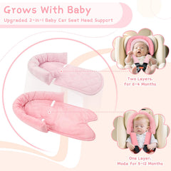 Pea Pod baby body support provides full-body comfort for newborns in car seats.