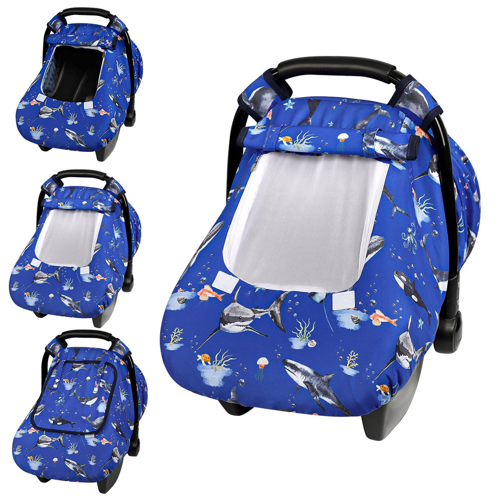 Pea Pod car seat cover Ocean mesh window for breathable visibility on car rides
