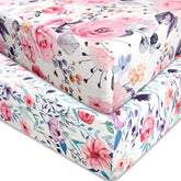 Pea Pod floral crib sheets two-pack front view for a cheerful nursery look.