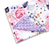 Pea Pod floral-minky blanket fabric close-up showing ultra-soft micro minky texture, gentle on skin.