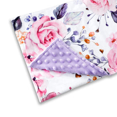 Pea Pod floral-minky blanket fabric close-up showing ultra-soft micro minky texture, gentle on skin.