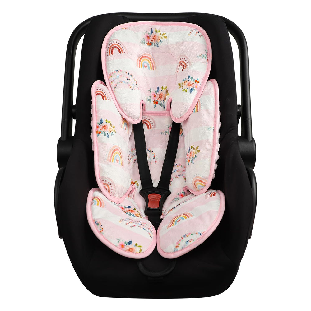 Pea Pod infant car seat insert shows full body support for newborns.